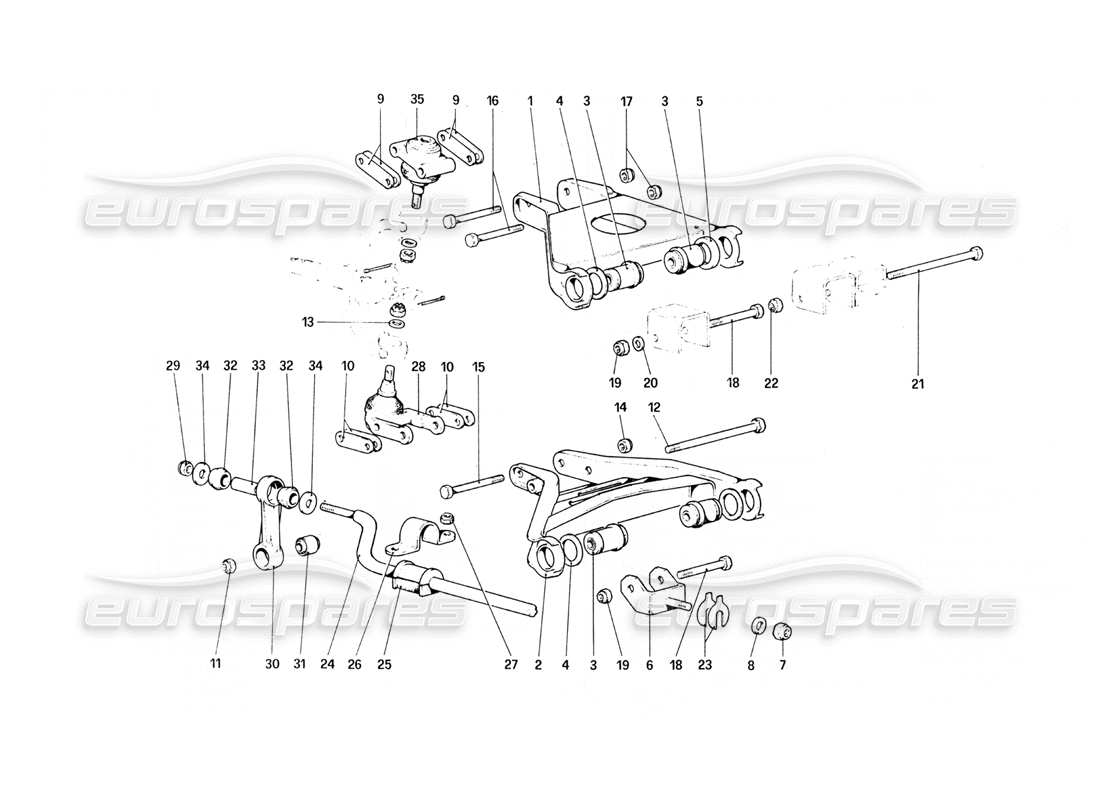ferrari 308 quattrovalvole (1985) vorderradaufhängung - querlenker-teilediagramm