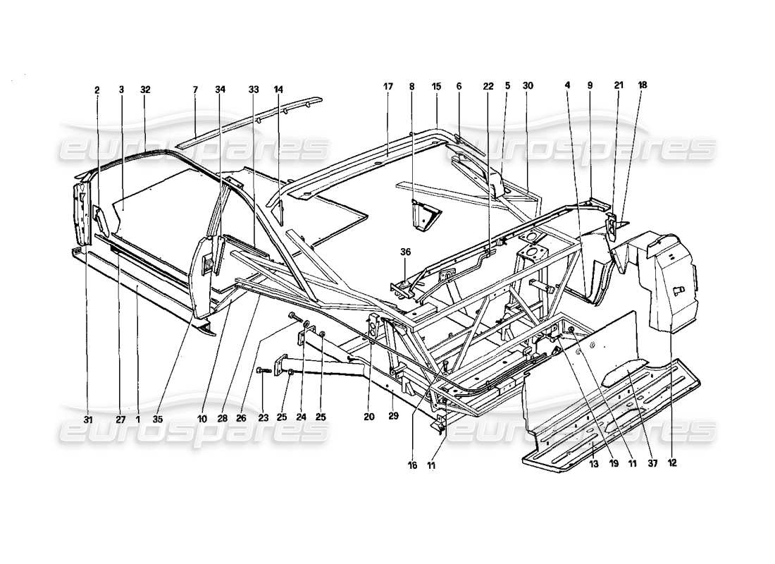 ferrari mondial 3.0 qv (1984) körperschale – innere elemente – quattrovalvole teilediagramm