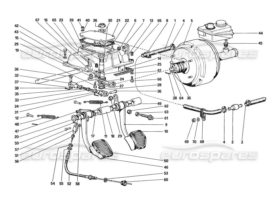 ferrari 328 (1988) pedalboard - brems- und kupplungssteuerung (für fahrzeuge mit antiblockiersystem) teilediagramm