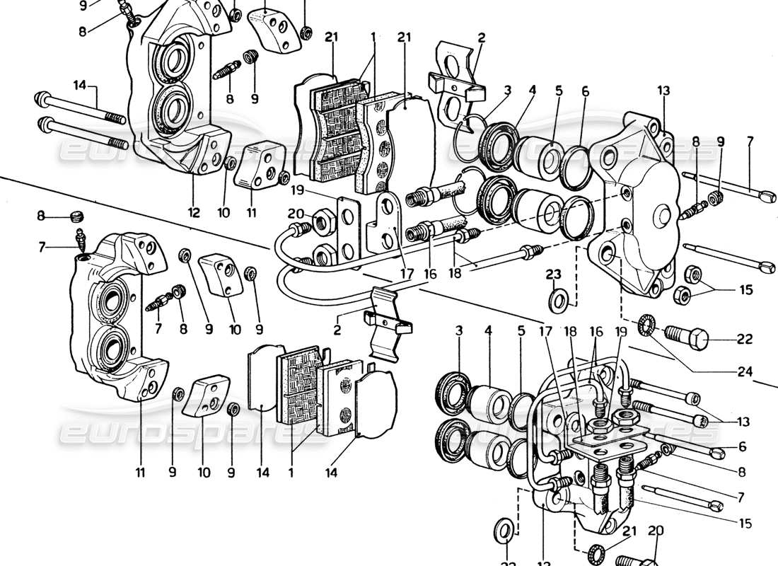 ferrari 365 gt4 2+2 (1973) bremssättel für vorder- und hinterachse - teilediagramm
