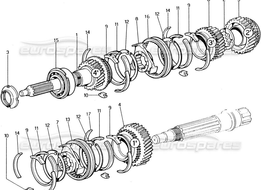 ferrari 365 gt4 2+2 (1973) lay shall gears (vorderseite) teilediagramm