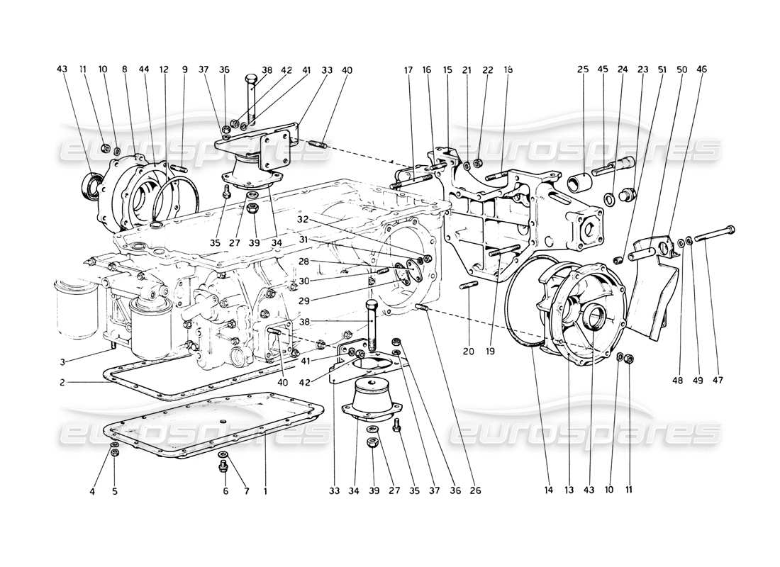 ferrari 512 bb getriebe - teilediagramm für halterungen und abdeckungen