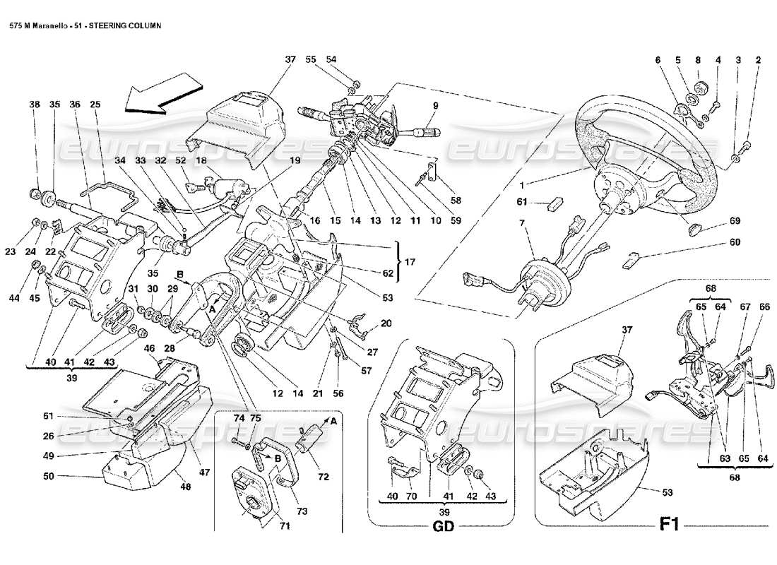 ferrari 575m maranello lenksäule ersatzteildiagramm