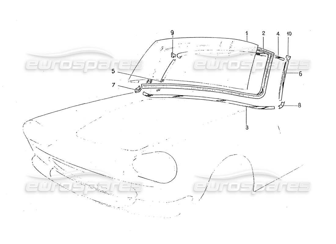 ferrari 330 gt 2+2 (coachwork) frontscheibe - zierleisten teilediagramm