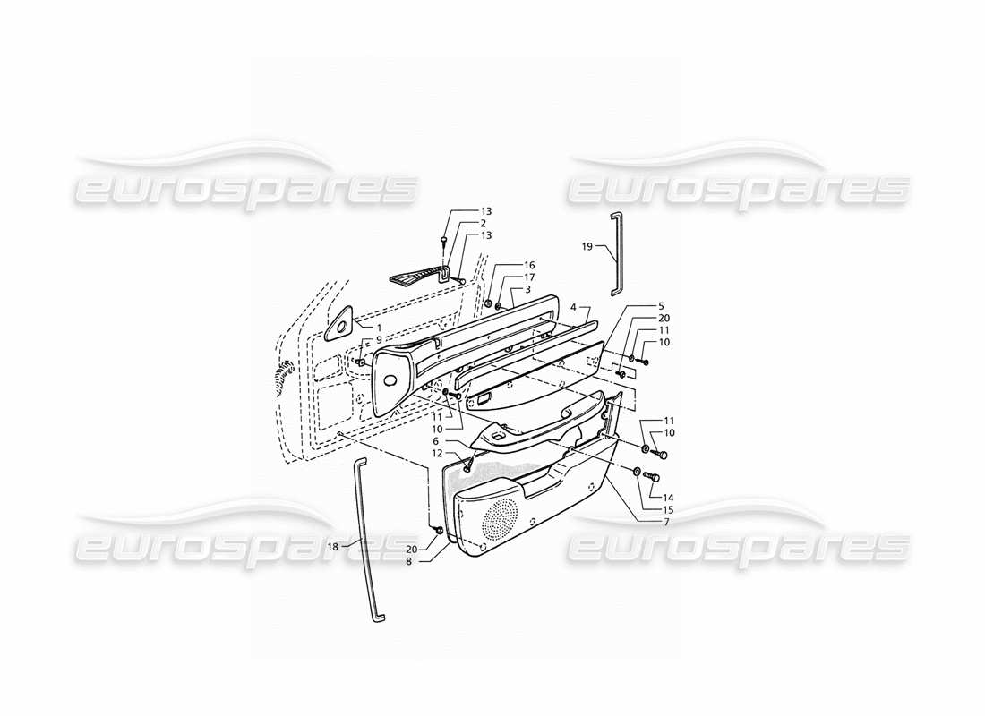 maserati qtp. 3.2 v8 (1999) innenverkleidungen: teilediagramm für vordertürverkleidungen