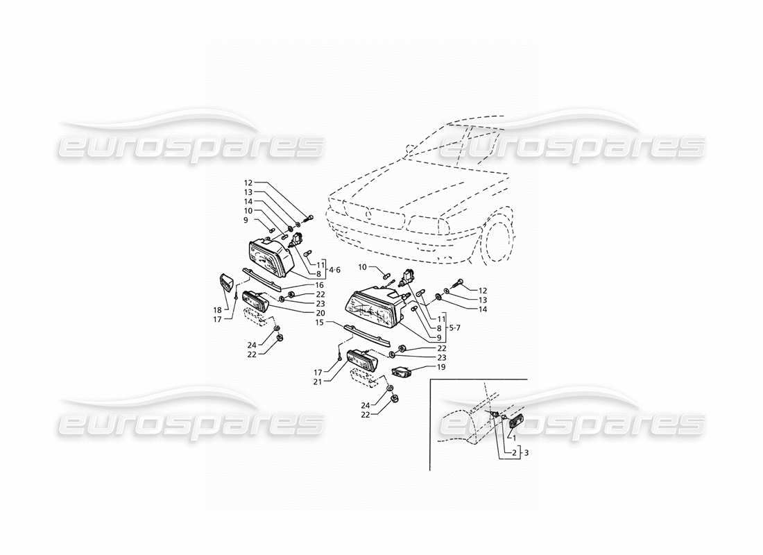 maserati qtp. 3.2 v8 (1999) teilediagramm für frontlichter