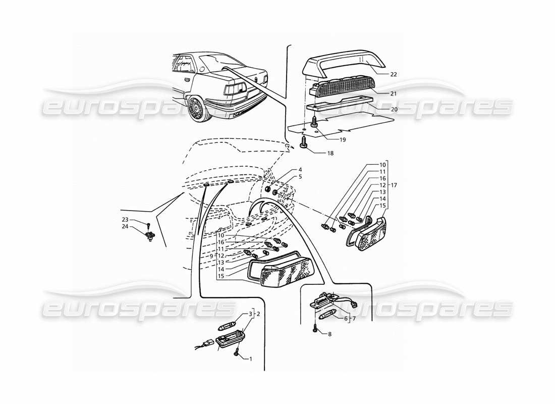 maserati qtp. 3.2 v8 (1999) teilediagramm für rücklichter