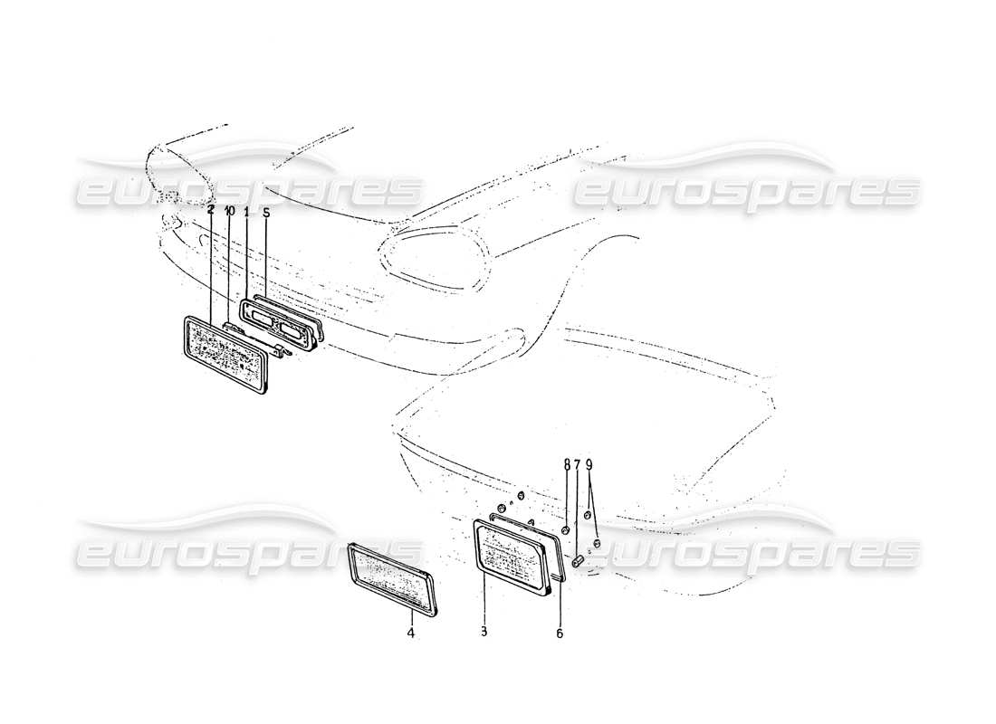 ferrari 330 gt 2+2 (coachwork) nummernschildumrandung vorder- und rückseite teilediagramm