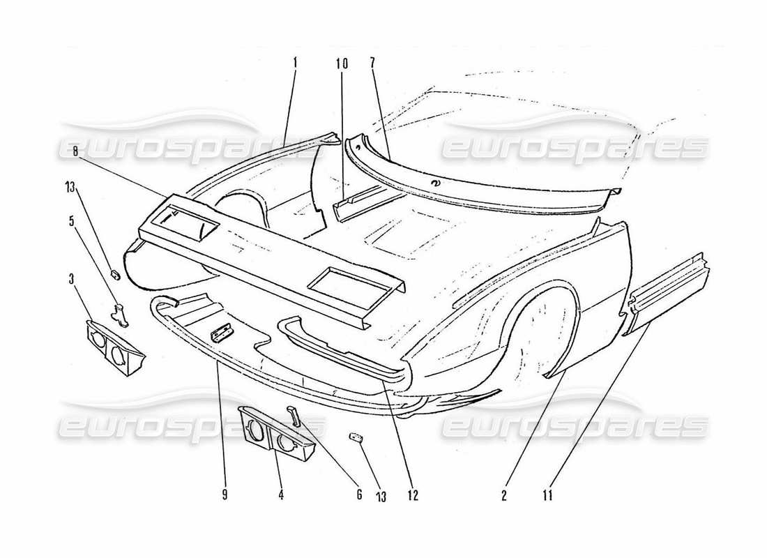 ferrari 365 gtc4 (coachwork) front-end-panels teilediagramm