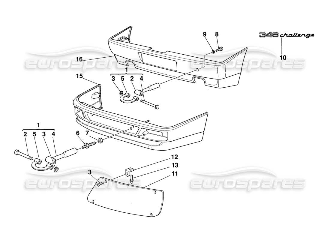 ferrari 348 challenge (1995) abschlepphaken - scheinwerferschutz - stoßstangen - teilediagramm