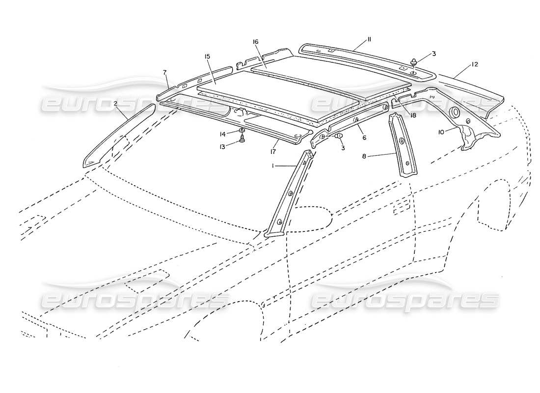 maserati ghibli 2.8 (non abs) teilediagramm für dach und innenverkleidung