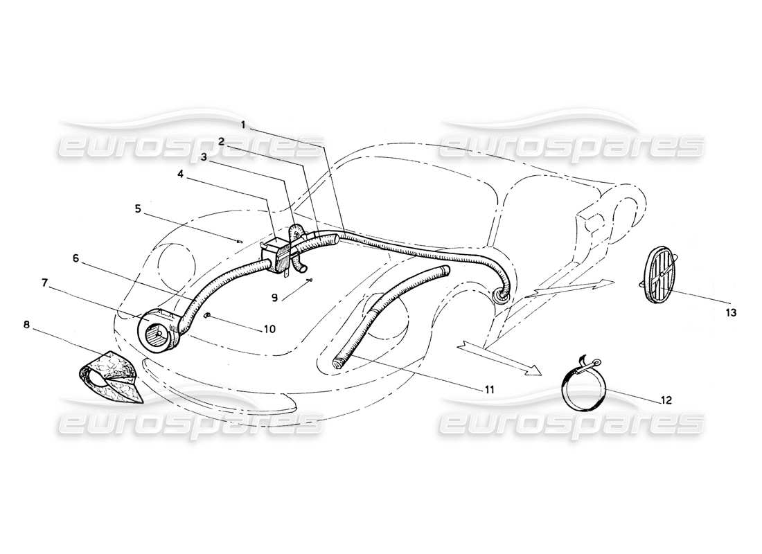 ferrari 206 gt dino (coachwork) teilediagramm für heizmatrix und gebläse