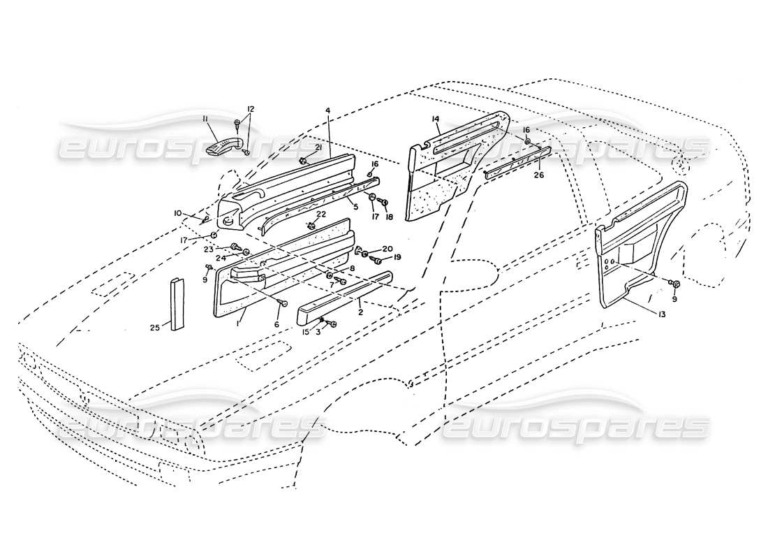 maserati ghibli 2.8 (non abs) teilediagramm für türen und innenverkleidungen