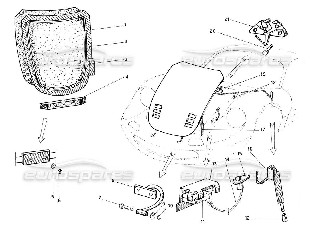 ferrari 206 gt dino (coachwork) teilediagramm der vorderen motorhaube