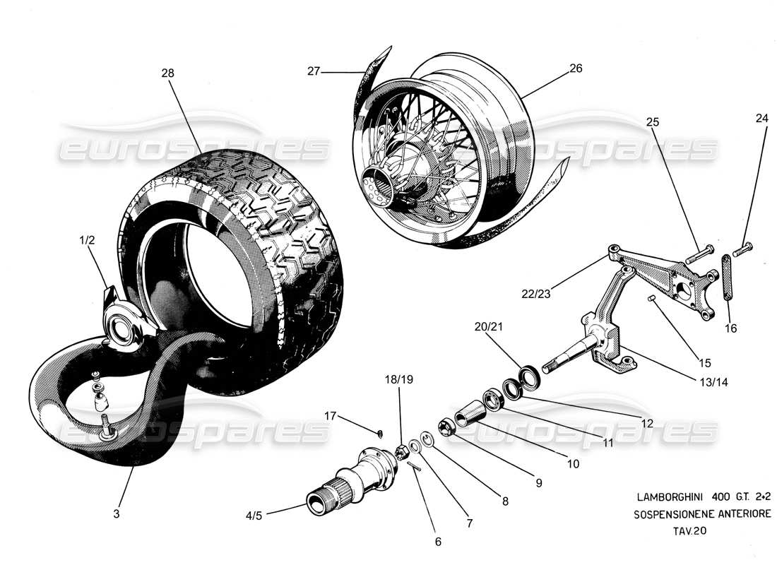 lamborghini 400 gt vordere aufhängung teilediagramm