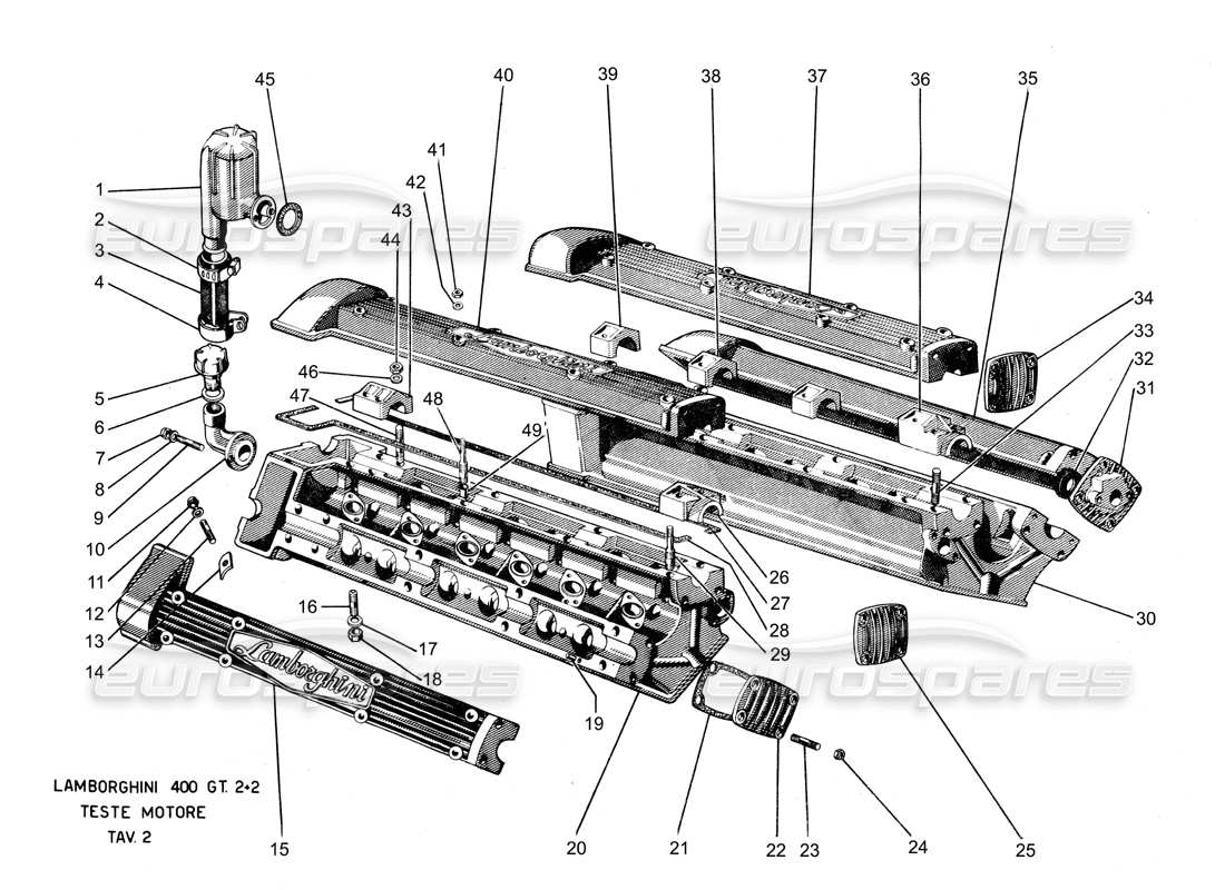 lamborghini 400 gt zylinderkopf-teilediagramm