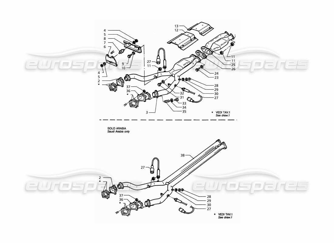 maserati qtp. 3.2 v8 (1999) vorderes auspuffsystem teilediagramm