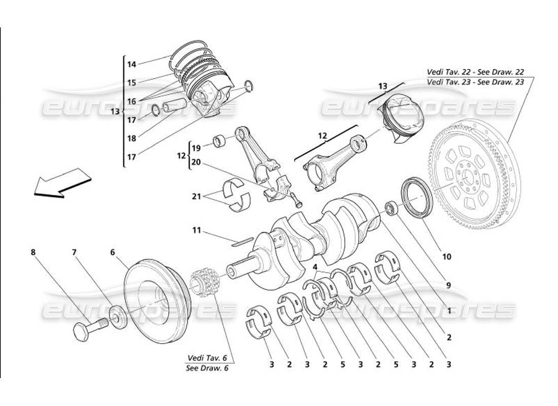 maserati 4200 spyder (2005) teilediagramm für kurbelwellenpleuel und kolben