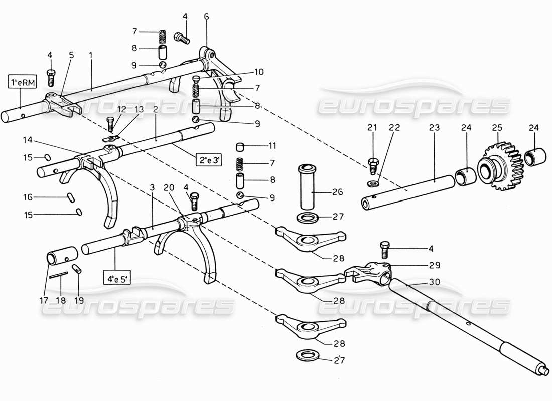 ferrari 206 gt dino (1969) teilediagramm für die steuerung im getriebeinneren