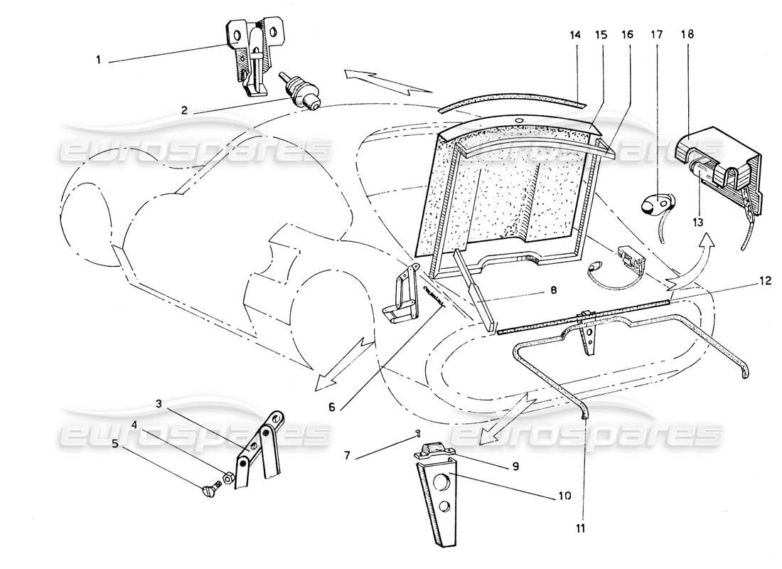 ferrari 206 gt dino (coachwork) teilediagramm des kofferraumdeckels