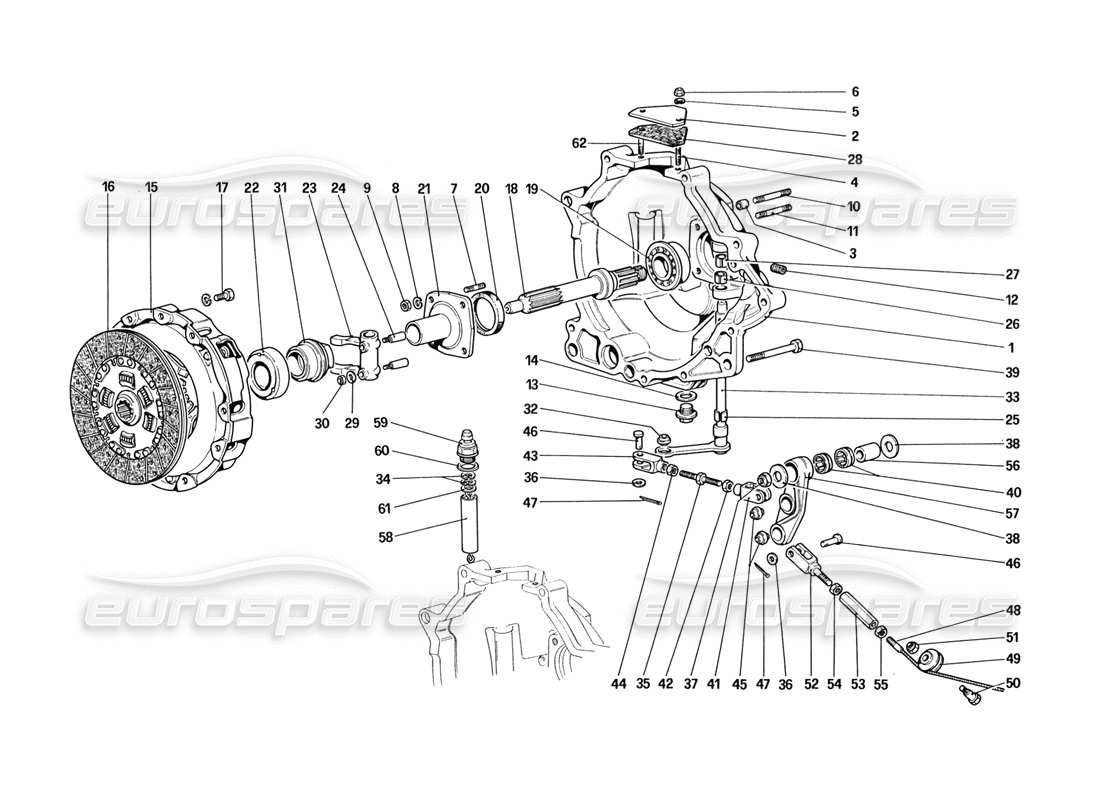 ferrari 328 (1988) kupplung und steuerung teilediagramm