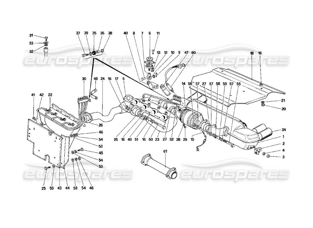 ferrari mondial 3.2 qv (1987) abgassystem (für us- und sa-version) teilediagramm