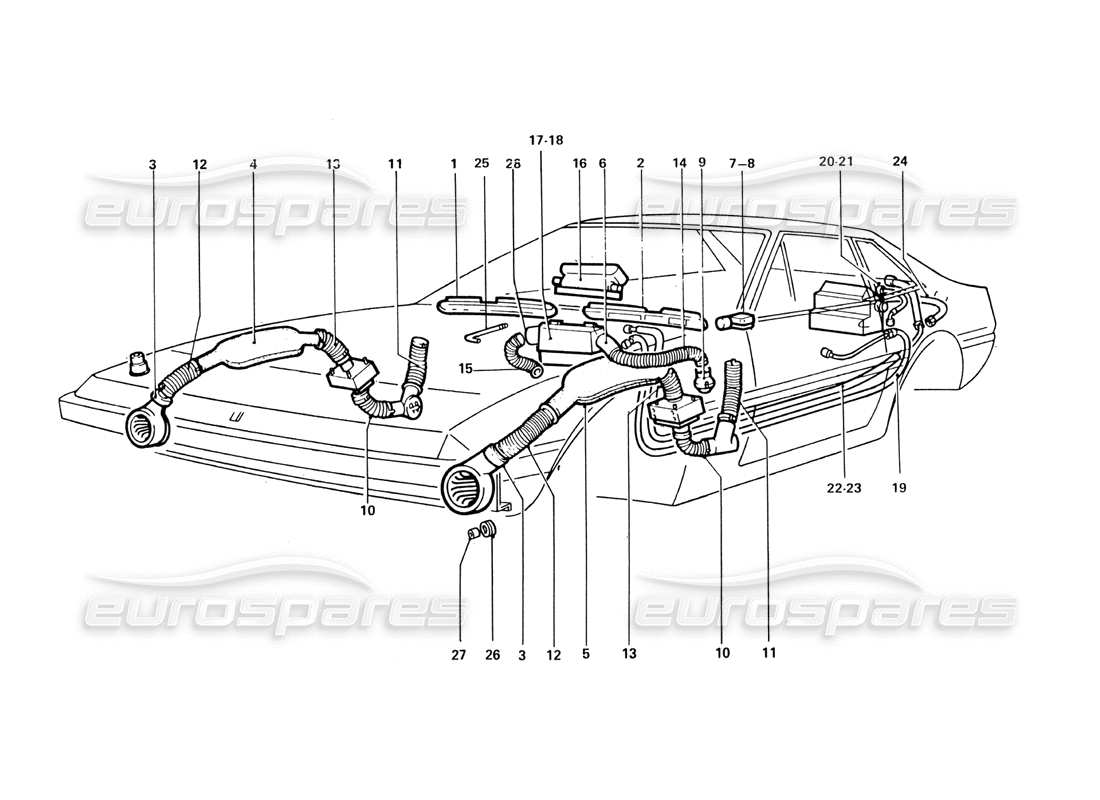 ferrari 412 (coachwork) teilediagramm für lufterhitzer und gebläse