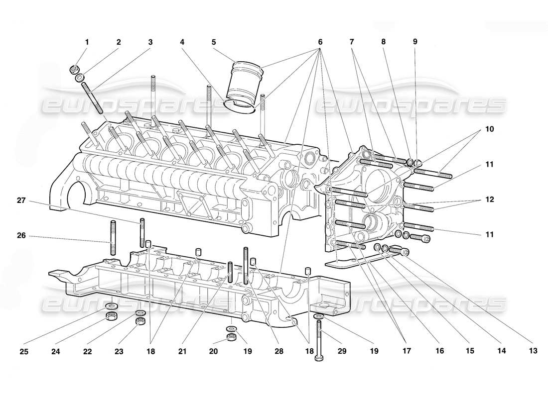 lamborghini diablo vt (1994) cranecase und untere montage teilediagramm