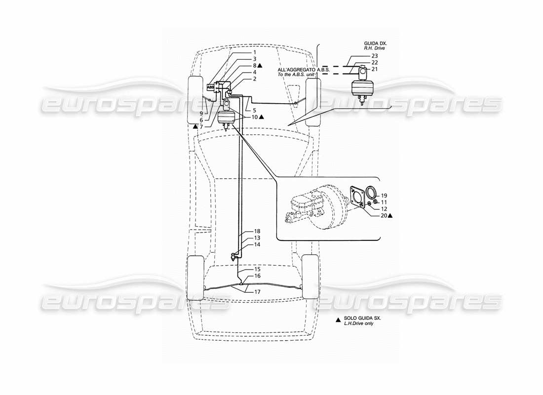 maserati ghibli 2.8 (abs) teilediagramm für hydraulische abs-bremsleitungen