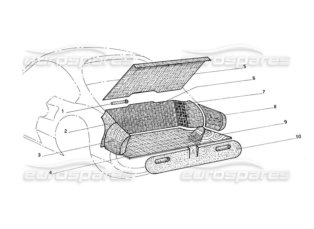 ferrari 206 gt dino (coachwork) teilediagramm für kofferraumteppiche und -verkleidungen
