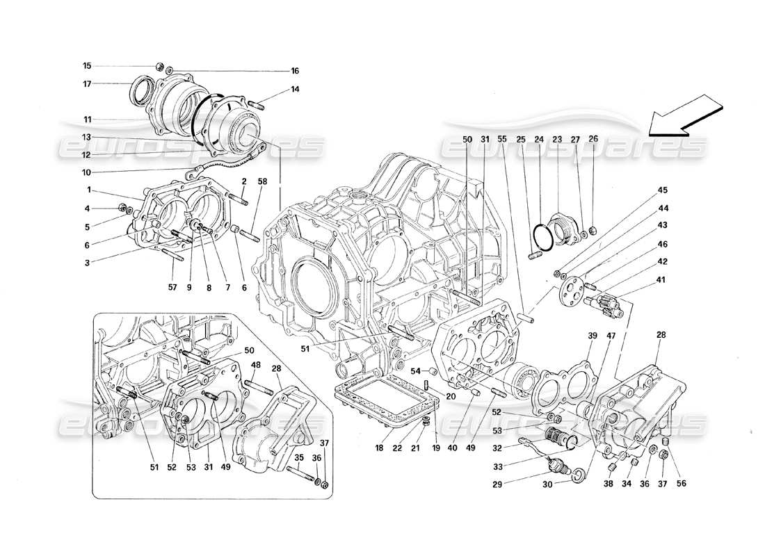 ferrari 348 (1993) tb / ts teilediagramm für getriebeabdeckungen