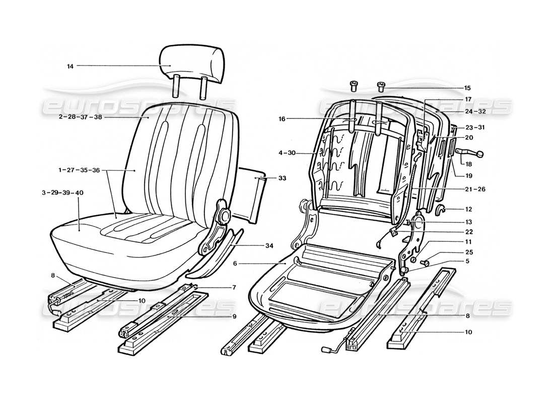 ferrari 400 gt / 400i (coachwork) teilediagramm für vordersitze