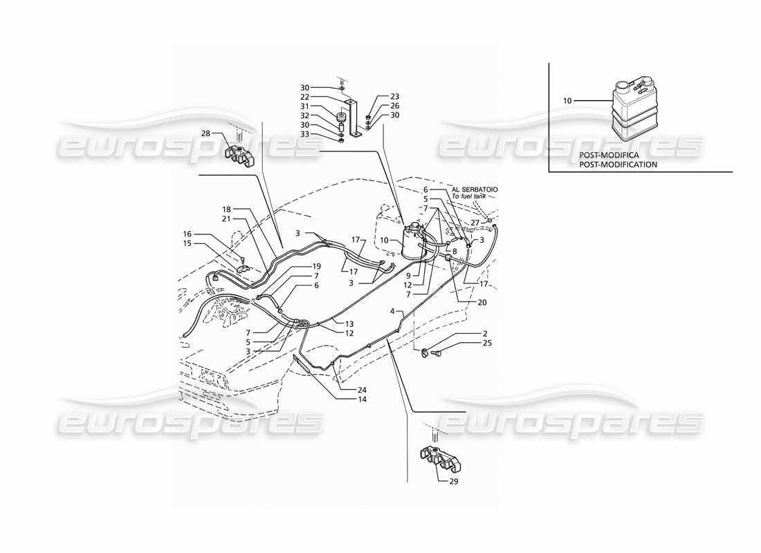 maserati ghibli 2.8 gt (variante) rückgewinnungssystem für verdunstungsdämpfe und kraftstoffleitungen teilediagramm