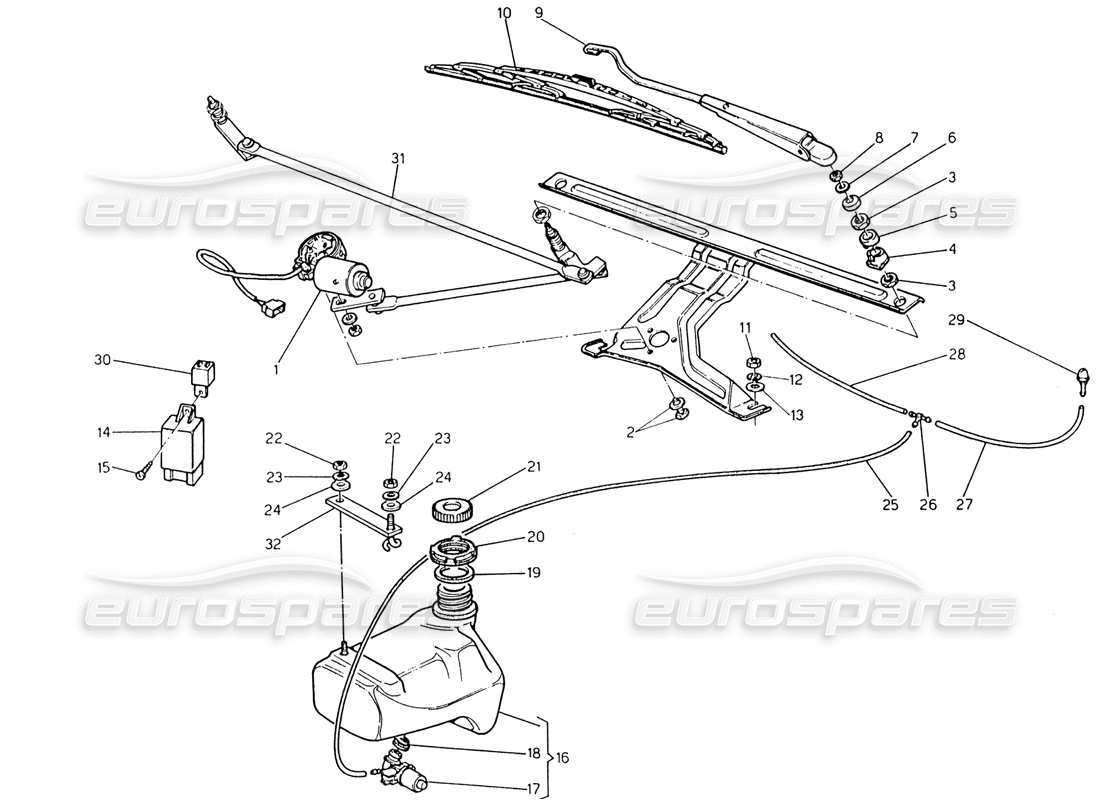 maserati 222 / 222e biturbo scheibenwischer - scheibe (linkslenkung) teilediagramm