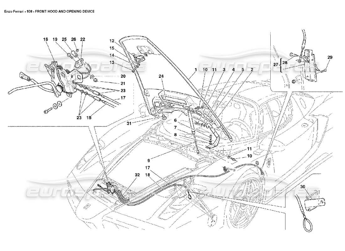 FERRARI ENZO FRONTHAUBE UND ÖFFNUNGSVORRICHTUNG TEILEDIAGRAMM ferrari enzo fronthaube und öffnungsvorrichtung teilediagramm