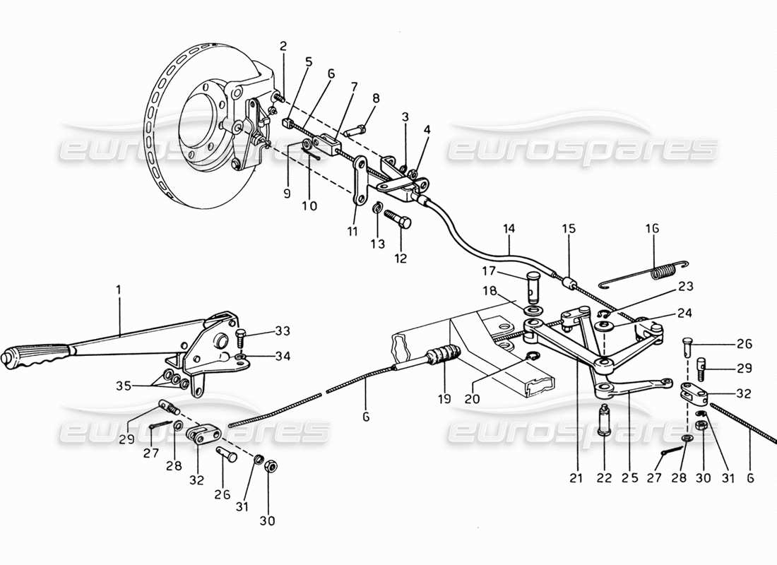 ferrari 206 gt dino (1969) diagramm der teile für die handbremsensteuerung