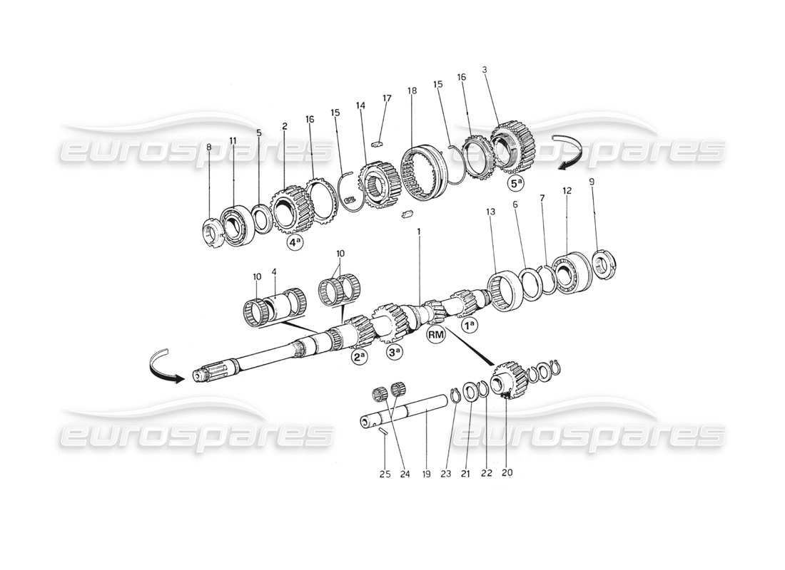 ferrari 208 gt4 dino (1975) teilediagramm für hauptwellenzahnräder