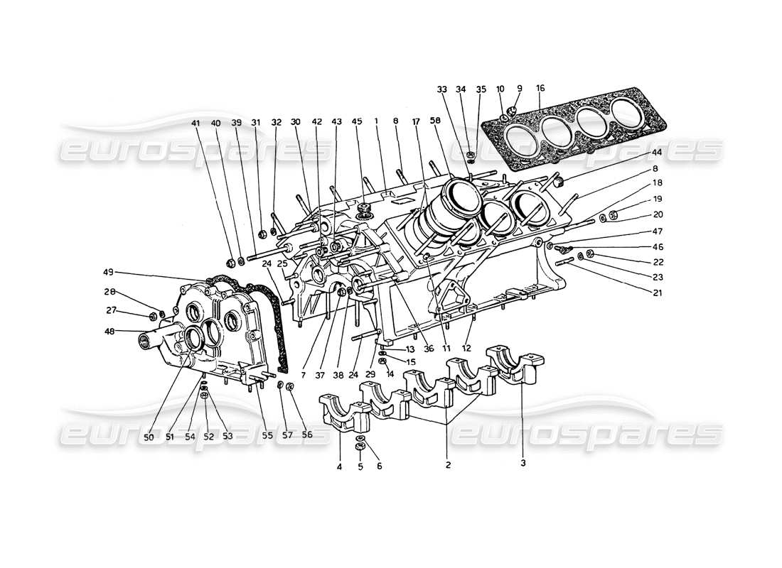 ferrari 208 gt4 dino (1975) kurbelgehäuse-teilediagramm