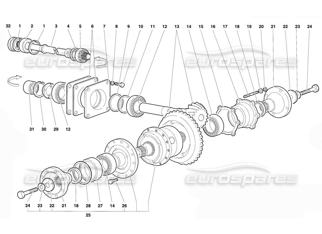 lamborghini diablo vt (1994) hinteres differential teilediagramm