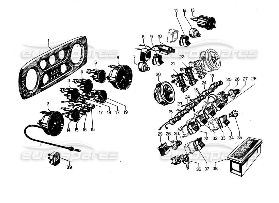 lamborghini espada dashboard-instrumente (0 bis 750) teilediagramm