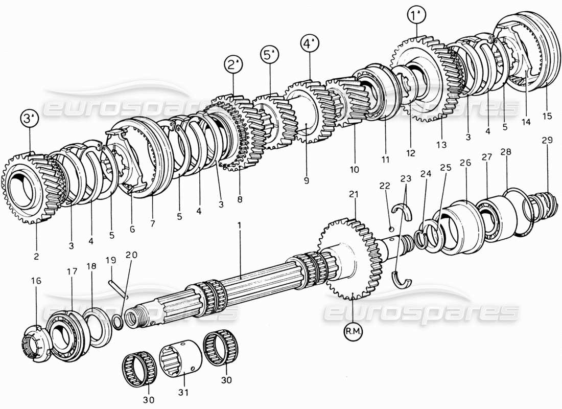 ferrari 206 gt dino (1969) teilediagramm für das vorgelegewellengetriebe
