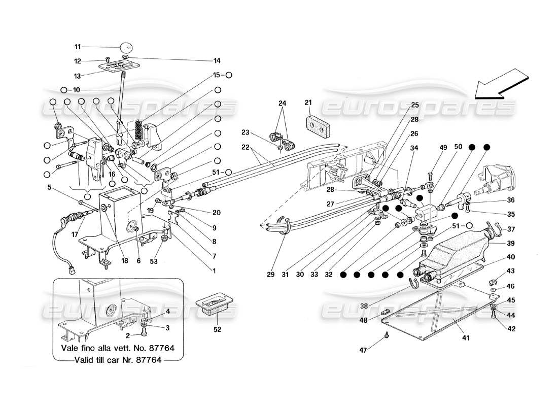ferrari 348 (1993) tb / ts teilediagramm für externe getriebesteuerungen