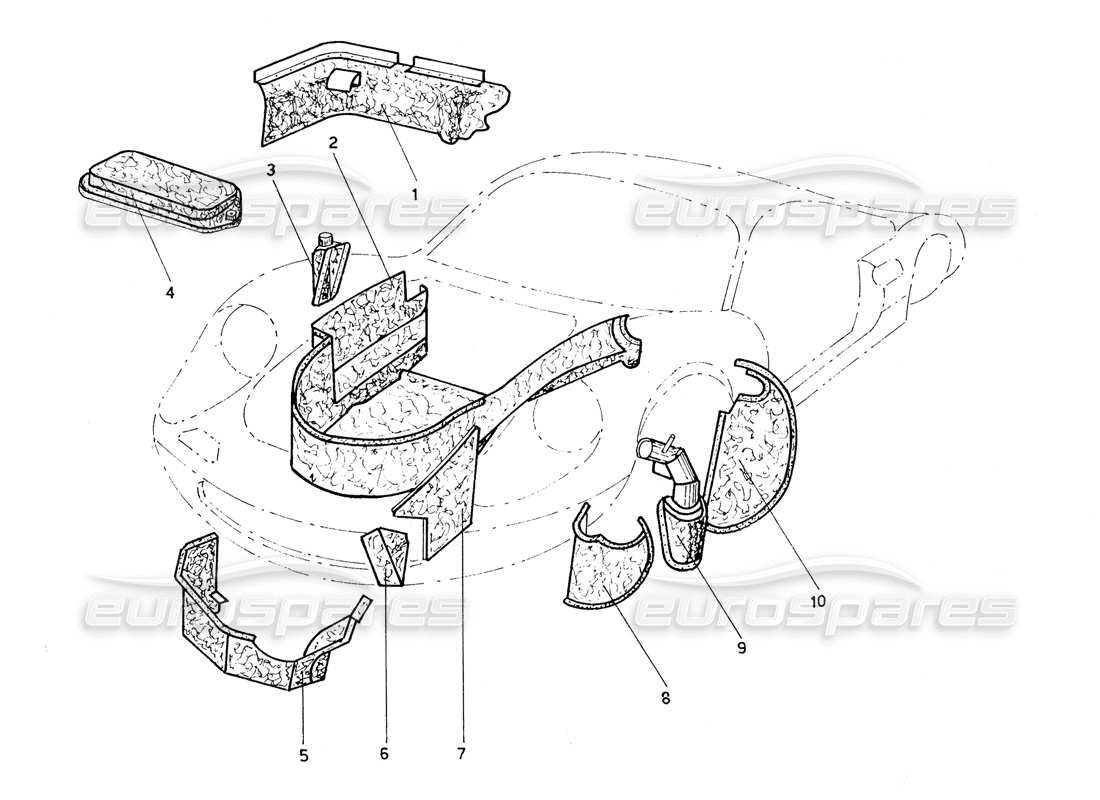 ferrari 206 gt dino (coachwork) teilediagramm für vordere innenverkleidungen und schutzbleche