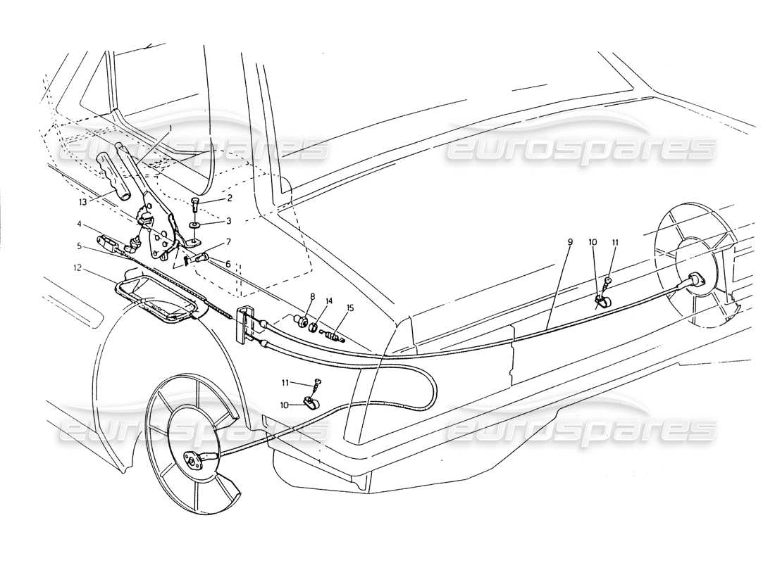 maserati 418 / 4.24v / 430 teilediagramm der handbremssteuerung