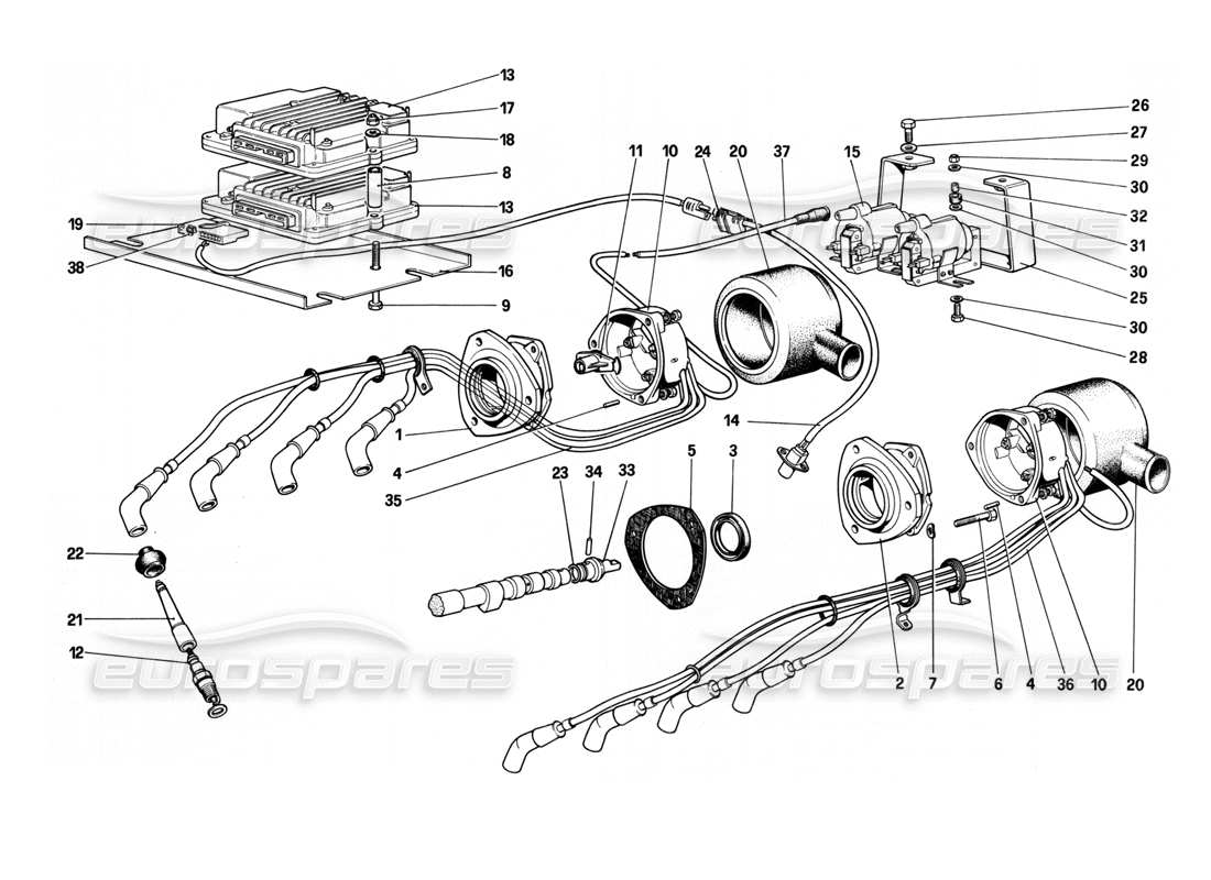 ferrari 208 turbo (1982) teilediagramm der motorzündung