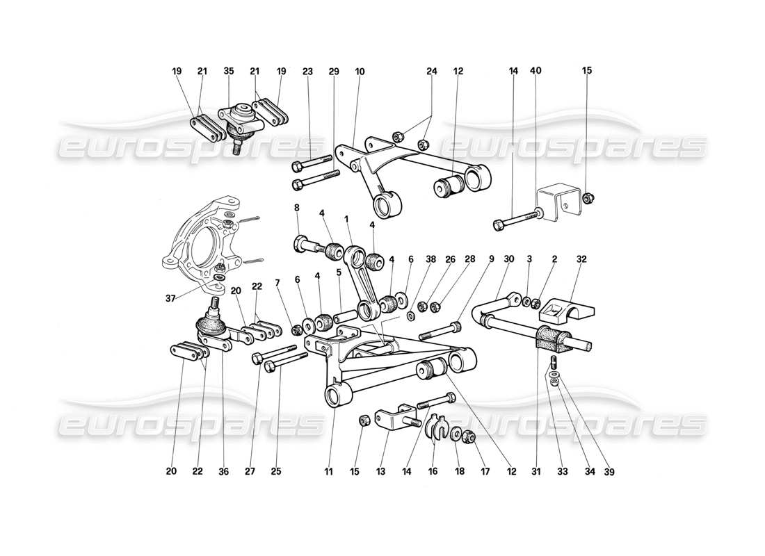 ferrari testarossa (1987) vorderradaufhängung – querlenker teilediagramm