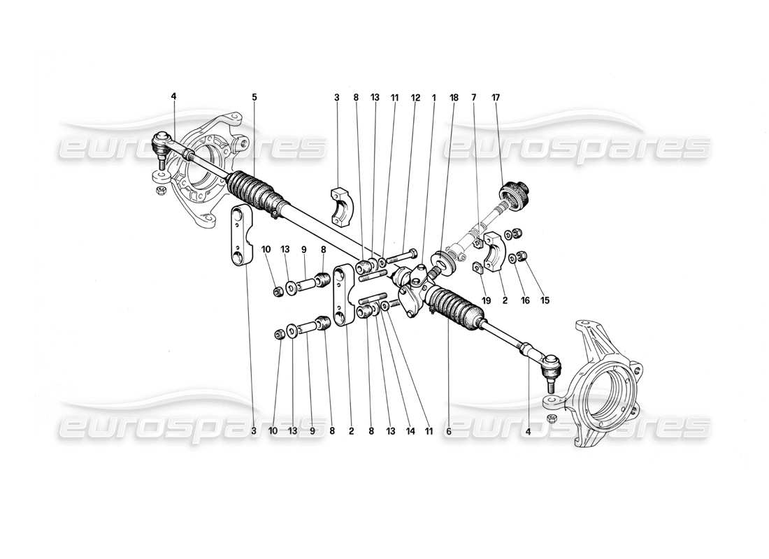 ferrari testarossa (1987) lenkgetriebe und gestänge teilediagramm