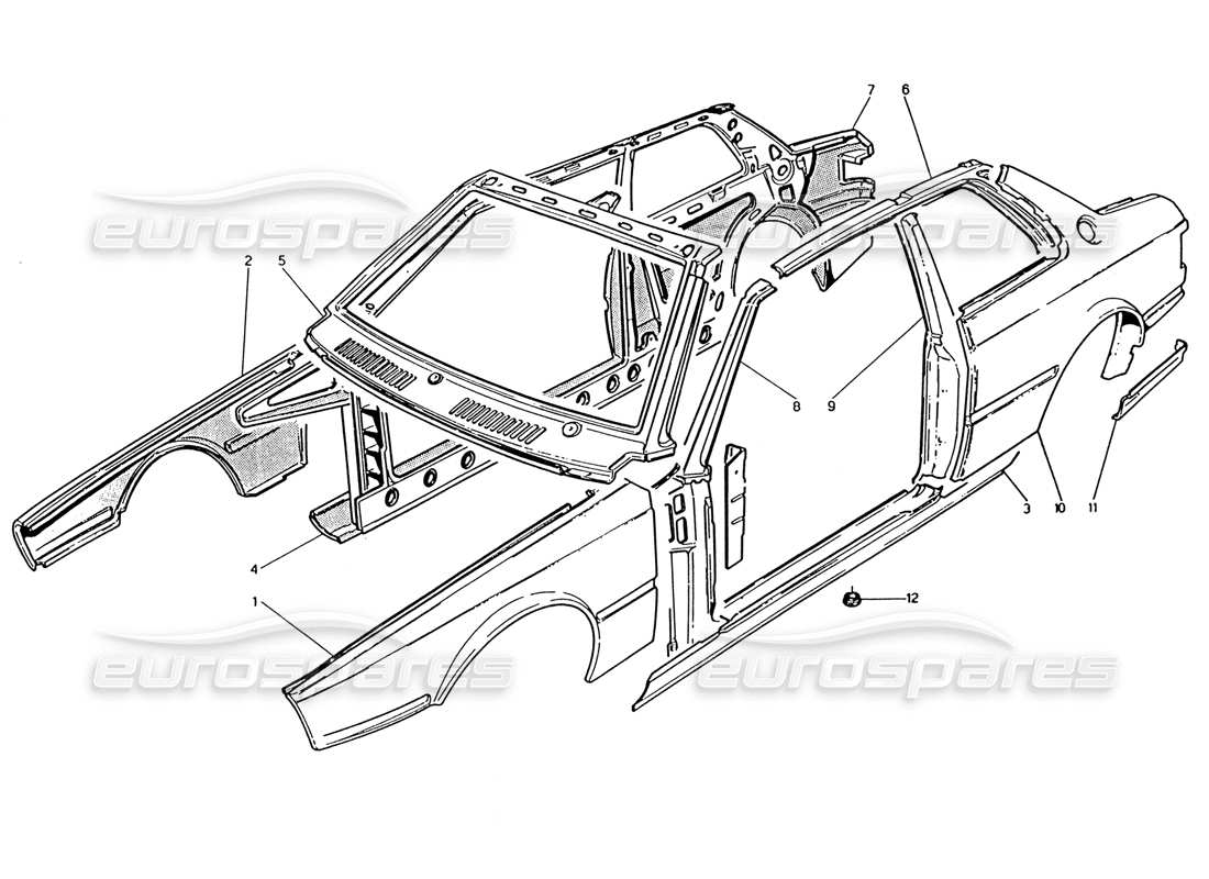 maserati 222 / 222e biturbo karosserie: außenbleche teilediagramm