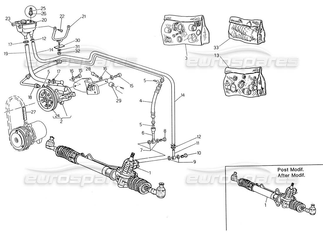 maserati 222 / 222e biturbo teilediagramm für servolenkungssystem (linkslenkung)