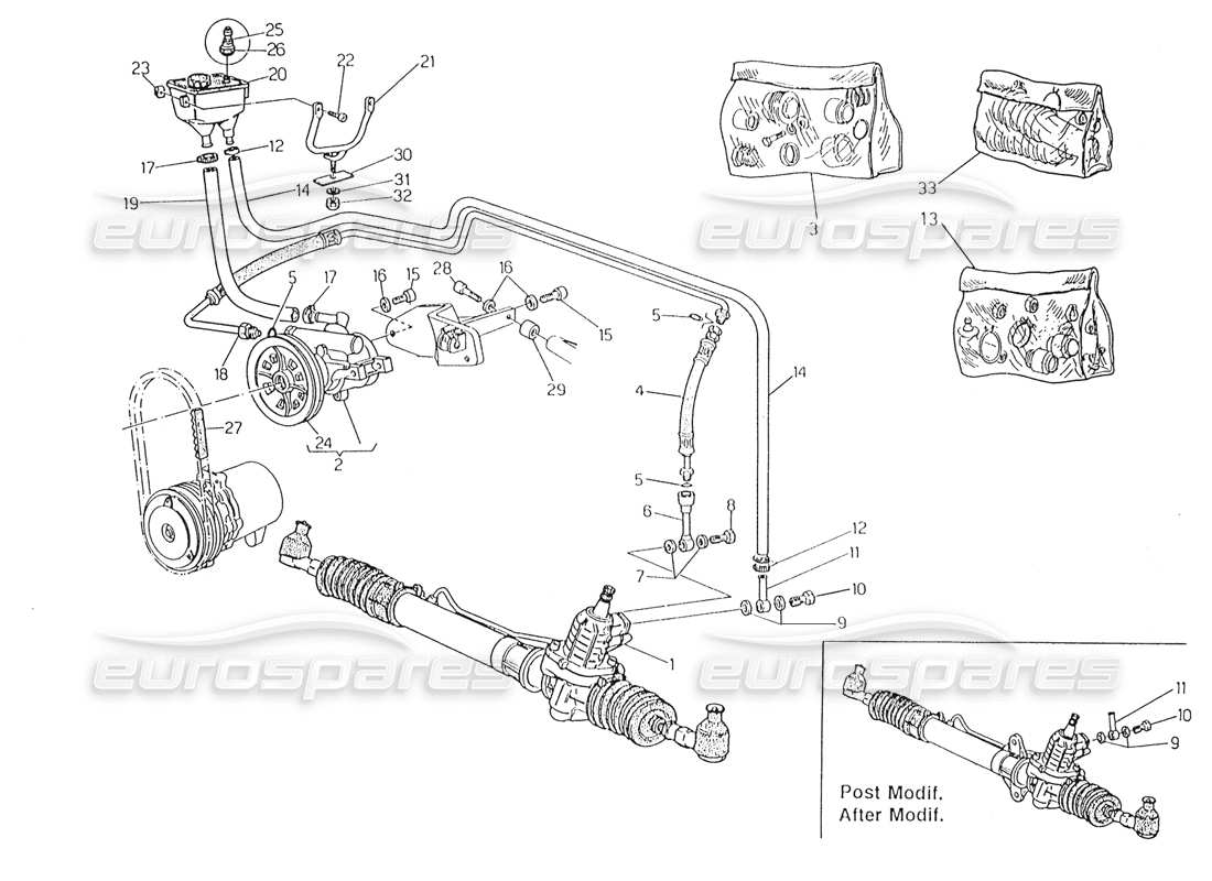 maserati karif 2.8 teilediagramm des servolenkungssystems (linkslenkung).